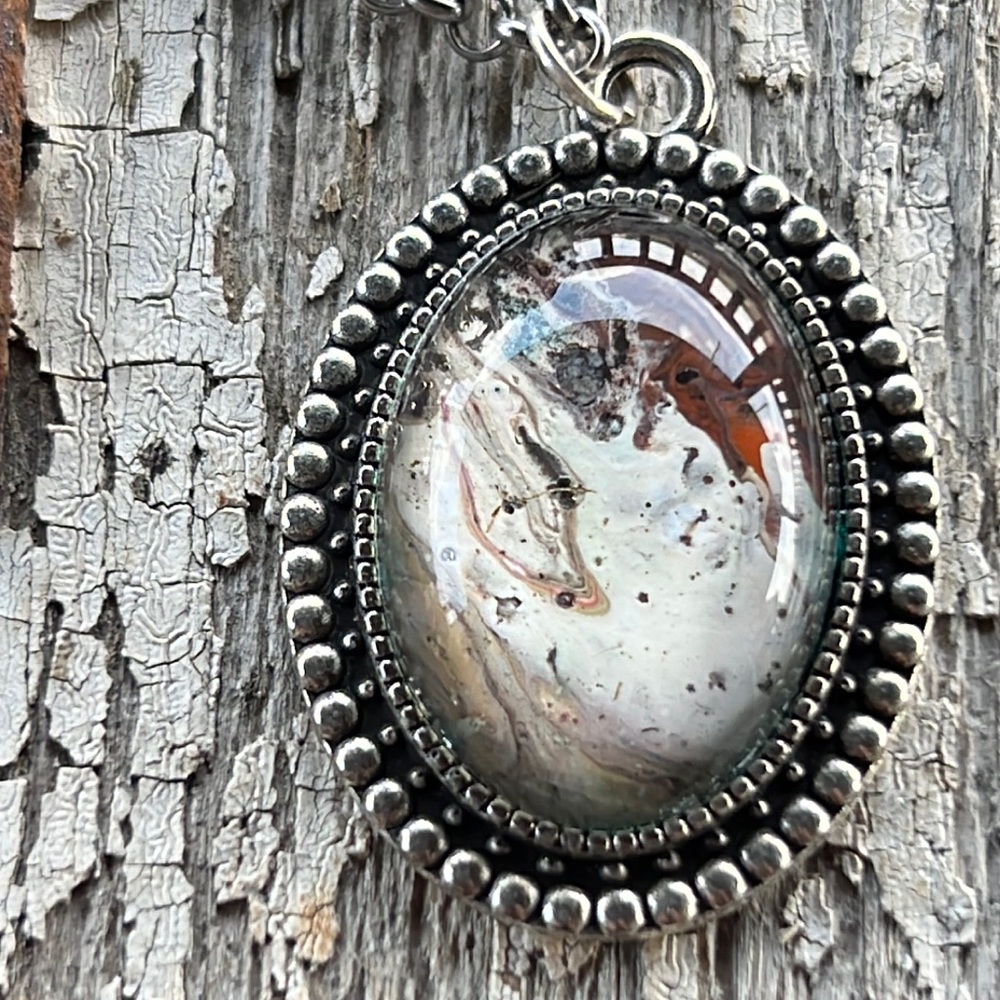 Miniature OOAK acrylic “dirty pour” painting necklace Susan Ray designer/author